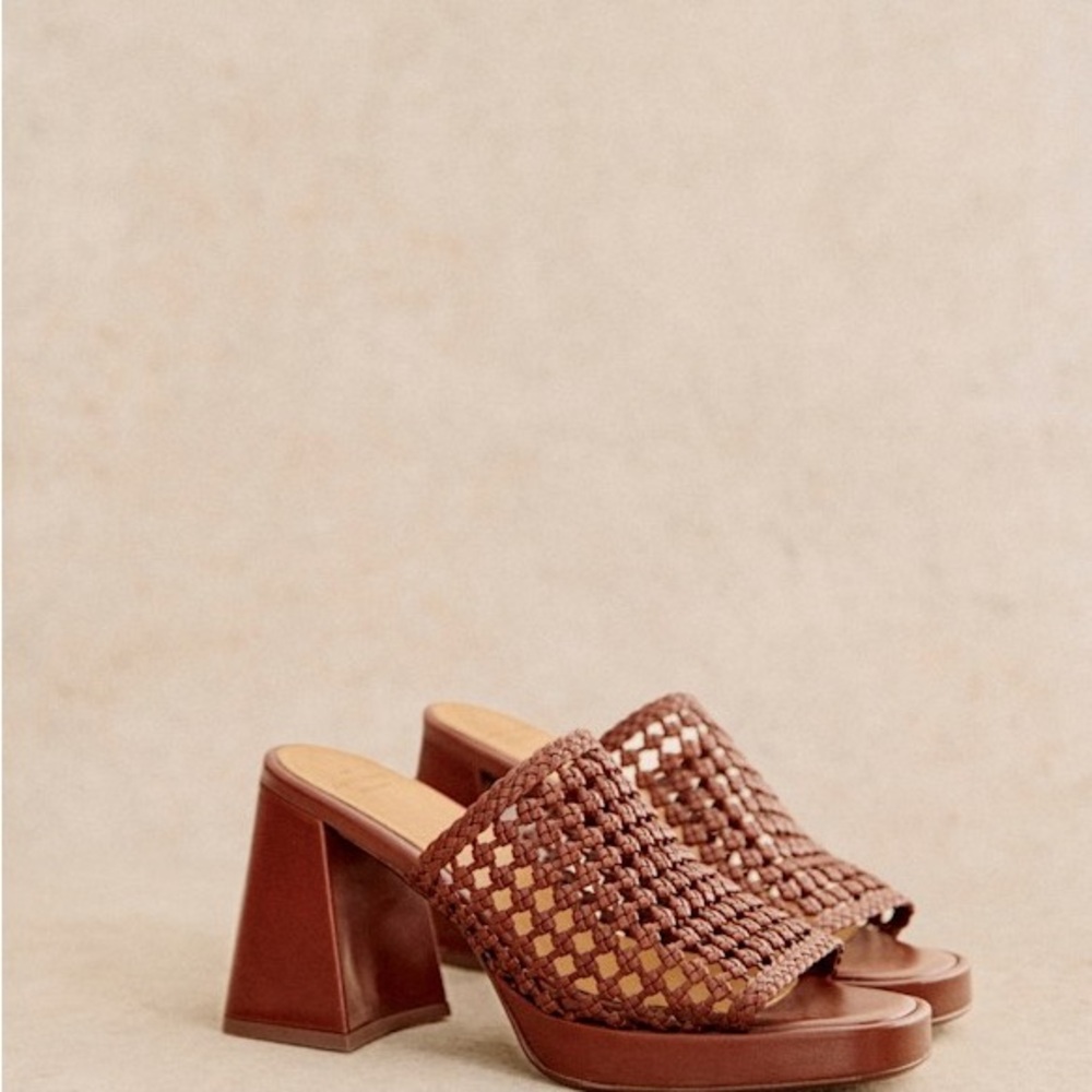 SEZANE ANNALISA HIGH MULES
 Brown Woven Heeled Sandals